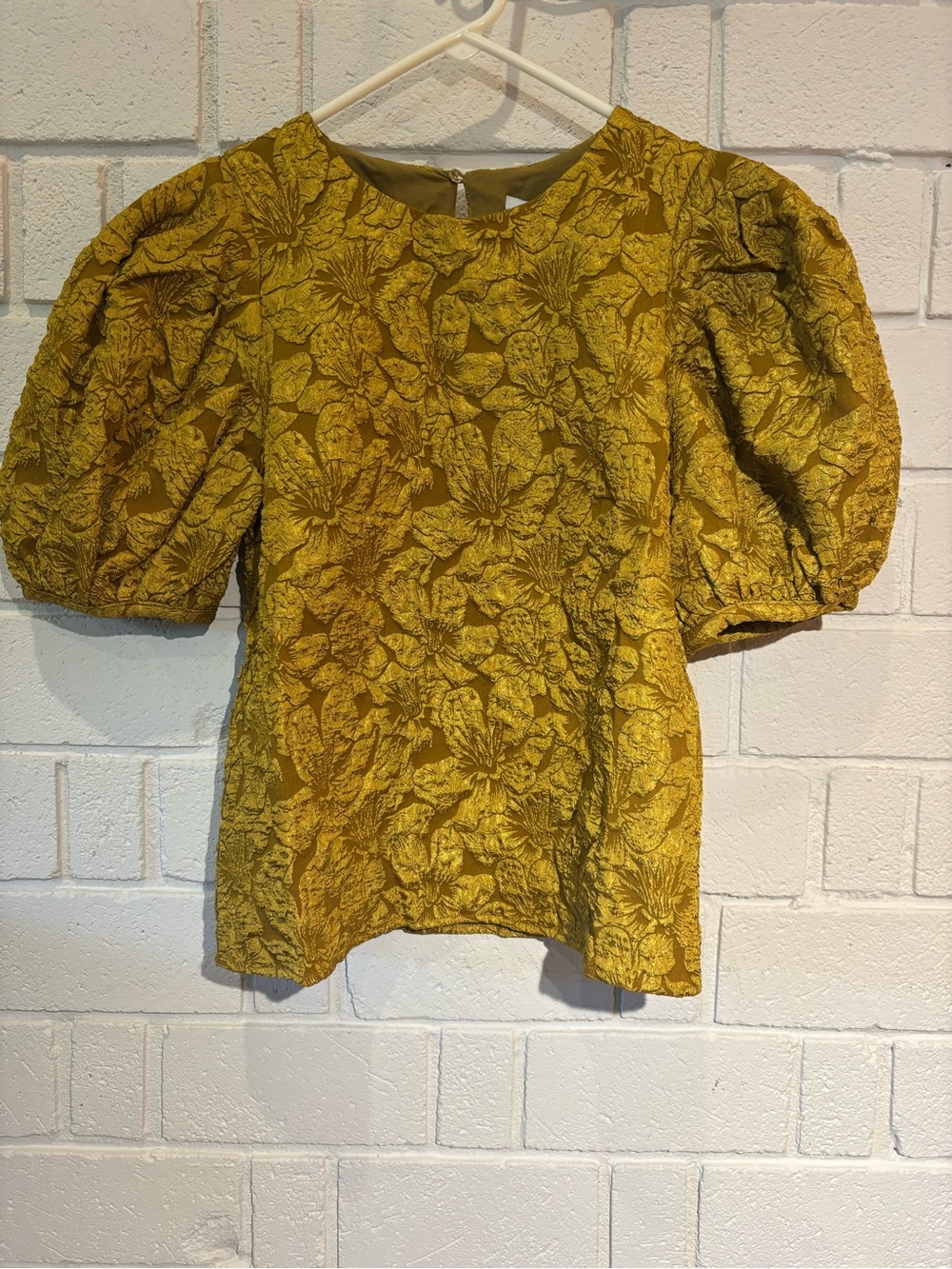 Endless Rose Textured Puff-Sleeve Top in Mustard Yellow